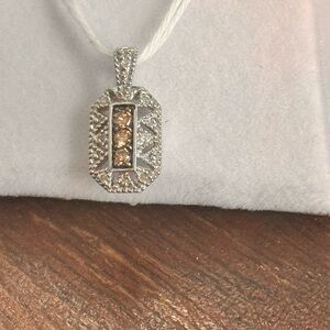 Solid 10K White Gold diamond & Citrine Pendant- Dainty No chain